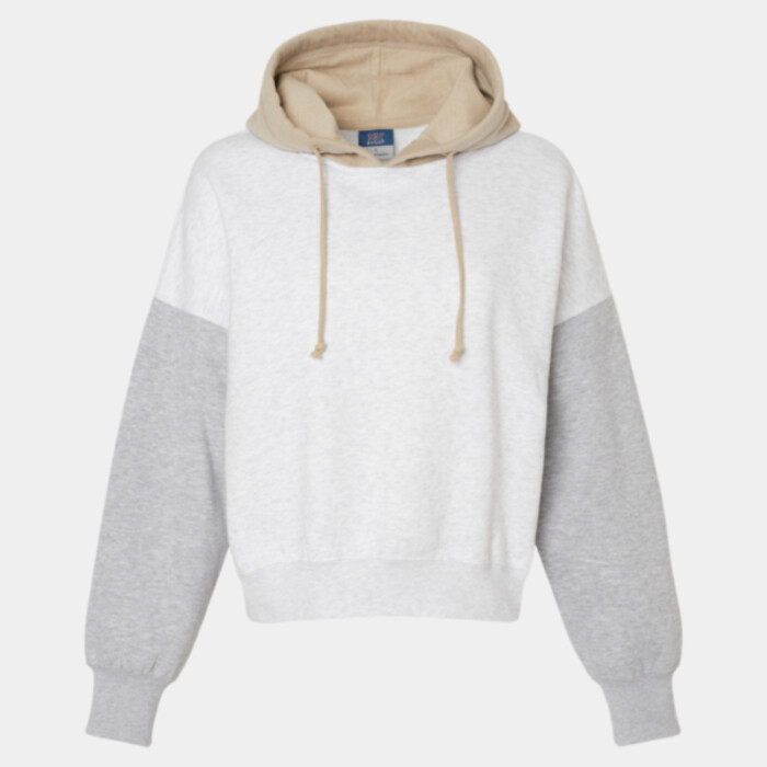 Women's Sueded Fleece Colorblocked Crop Hooded Sweatshirt Thumbnail