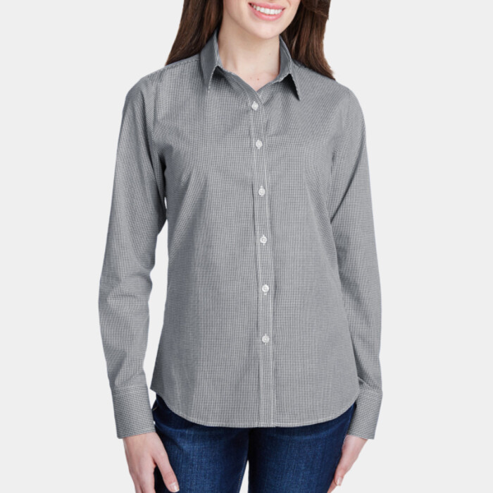 Women's Microcheck Gingham Short Sleeve Cotton Dress Shirt Thumbnail
