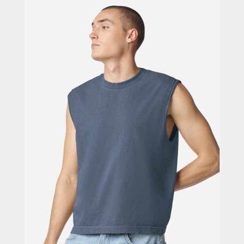 Unisex Heavyweight Cotton Garment-Dyed Mid-Length Muscle Tee Thumbnail
