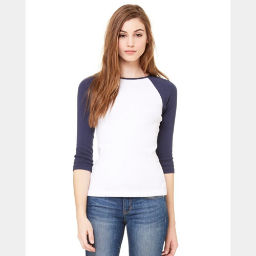 Women's Baby Rib Three Quarter Sleeve Contrast Raglan Tee Thumbnail