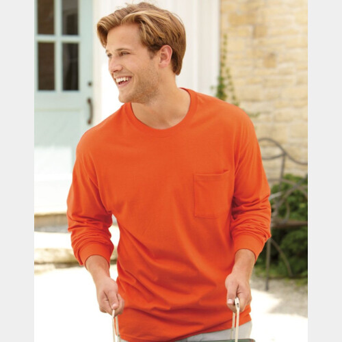 Tagless Long Sleeve T-Shirt with a Pocket Thumbnail