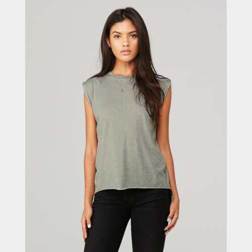 Women's Flowy Muscle Tee with Rolled Cuffs Thumbnail